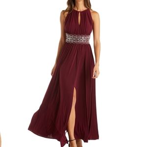 Sleeveless long gown with beaded waist-  size 12 - Merlot color